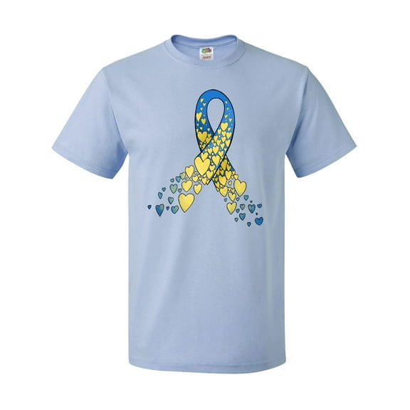 Inktastic Down Syndrome Awareness Blue and Yellow Hearts Ribbon T-Shirt