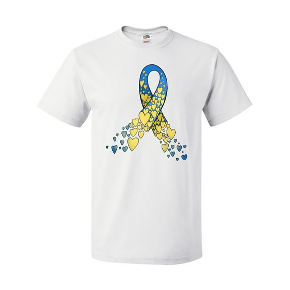 Inktastic Down Syndrome Awareness Blue and Yellow Hearts Ribbon T-Shirt