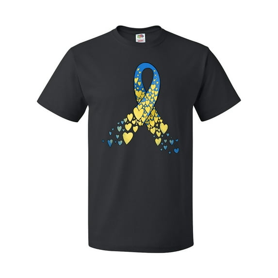 Inktastic Down Syndrome Awareness Blue and Yellow Hearts Ribbon T-Shirt