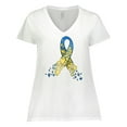 thumbnail image 1 of Inktastic Down Syndrome Awareness Blue and Yellow Hearts Ribbon Women's Plus Size V-Neck T-Shirt, 1 of 5