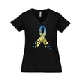 thumbnail image 1 of Inktastic Down Syndrome Awareness Blue and Yellow Hearts Ribbon Women's Plus Size V-Neck T-Shirt, 1 of 5