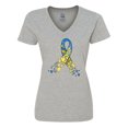 thumbnail image 1 of Inktastic Down Syndrome Awareness Blue and Yellow Hearts Ribbon Women's V-Neck T-Shirt, 1 of 5
