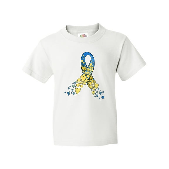 Inktastic Down Syndrome Awareness Blue and Yellow Hearts Ribbon Youth T-Shirt