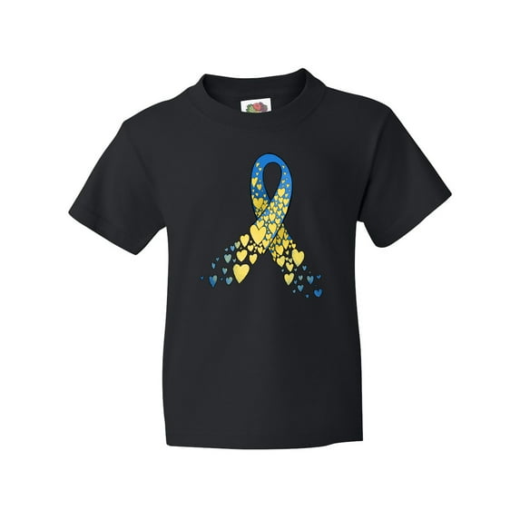 Inktastic Down Syndrome Awareness Blue and Yellow Hearts Ribbon Youth T-Shirt