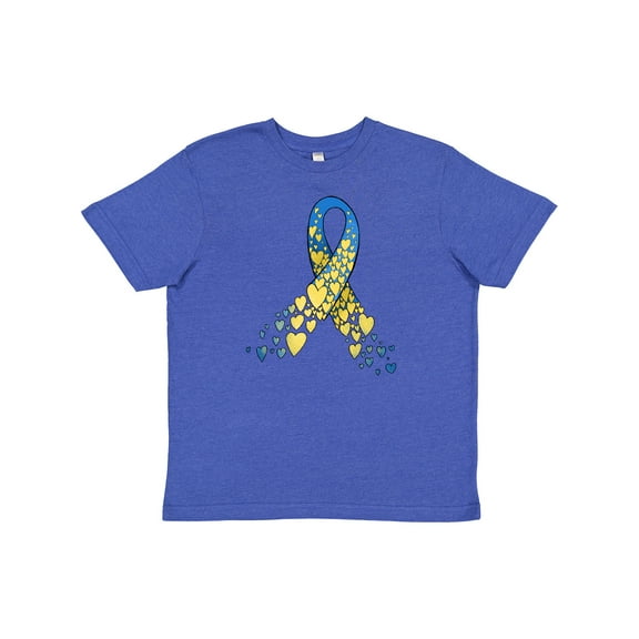Inktastic Down Syndrome Awareness Blue and Yellow Hearts Ribbon Youth T-Shirt