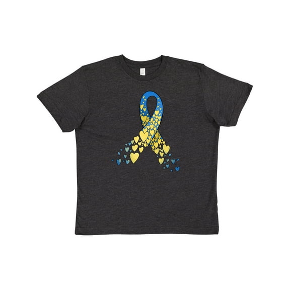 Inktastic Down Syndrome Awareness Blue and Yellow Hearts Ribbon Youth T-Shirt