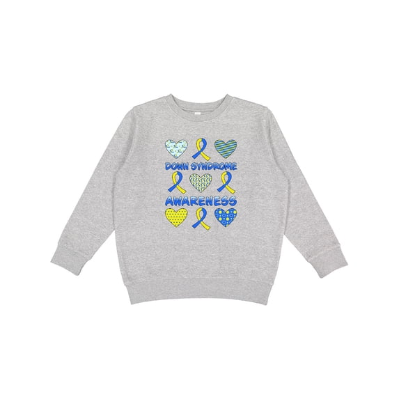 Inktastic Down Syndrome Awareness Blue and Yellow Ribbons and Hearts Youth Sweatshirt