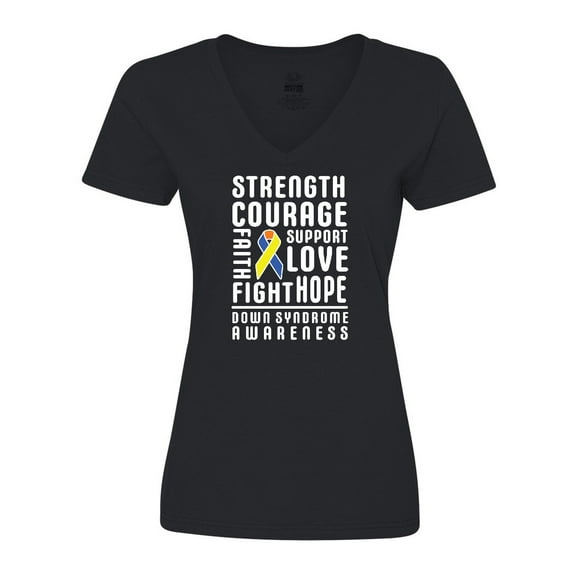 Inktastic Down Syndrome Awareness Strenth Courage Support Women's V-Neck T-Shirt