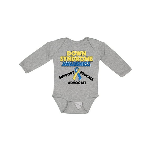 Inktastic Down Syndrome Awareness Support, Educate, Advocate Boys or Girls Long Sleeve Baby Bodysuit