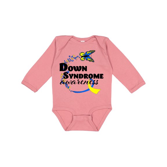 Inktastic Down Syndrome Awareness with Butterfly and Ribbon Boys or Girls Long Sleeve Baby Bodysuit