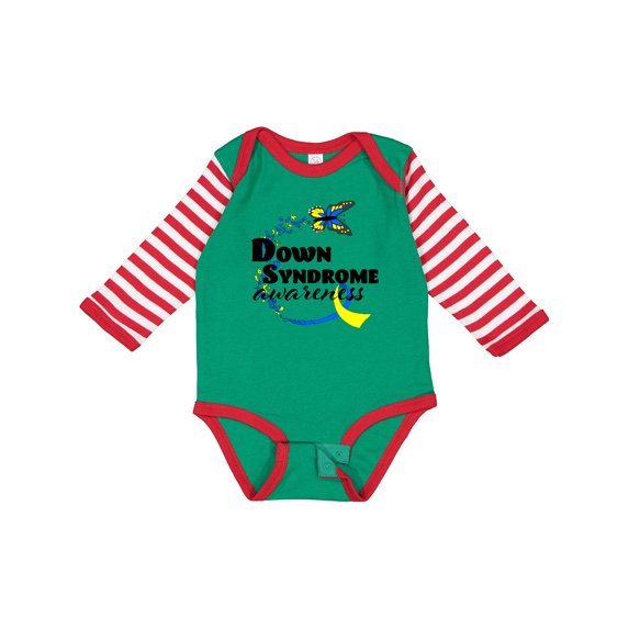 Inktastic Down Syndrome Awareness with Butterfly and Ribbon Boys or Girls Long Sleeve Baby Bodysuit