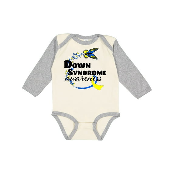 Inktastic Down Syndrome Awareness with Butterfly and Ribbon Boys or Girls Long Sleeve Baby Bodysuit