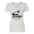 thumbnail image 1 of Inktastic Down Syndrome Awareness with Butterfly and Ribbon Women's V-Neck T-Shirt, 1 of 5