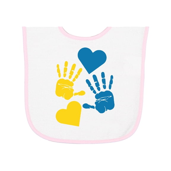 Inktastic Down Syndrome Awareness with Handprints and Hearts Blue and Yellow Baby Terry Cloth Bib