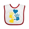 thumbnail image 1 of Inktastic Down Syndrome Awareness with Handprints and Hearts Blue and Yellow Boys or Girls Baby Bib, 1 of 4