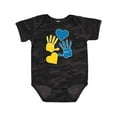 thumbnail image 1 of Inktastic Down Syndrome Awareness with Handprints and Hearts Blue and Yellow Boys or Girls Baby Bodysuit, 1 of 5
