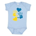 thumbnail image 1 of Inktastic Down Syndrome Awareness with Handprints and Hearts Blue and Yellow Boys or Girls Baby Bodysuit, 1 of 5