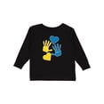 thumbnail image 1 of Inktastic Down Syndrome Awareness with Handprints and Hearts Blue and Yellow Boys or Girls Long Sleeve Toddler T-Shirt, 1 of 5