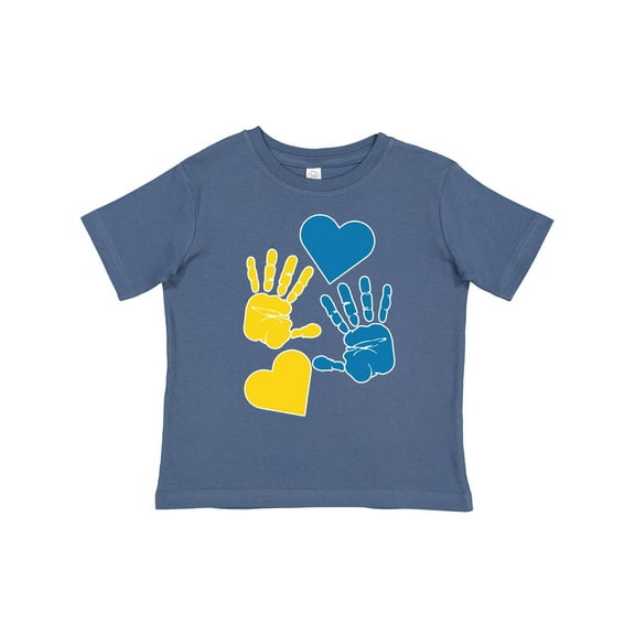 Inktastic Down Syndrome Awareness with Handprints and Hearts Blue and Yellow Boys or Girls Toddler T-Shirt
