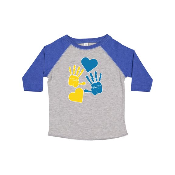 Inktastic Down Syndrome Awareness with Handprints and Hearts Blue and Yellow Boys or Girls Toddler T-Shirt