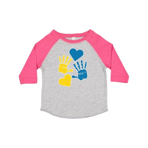 Inktastic Down Syndrome Awareness with Handprints and Hearts Blue and Yellow Boys or Girls Toddler T-Shirt