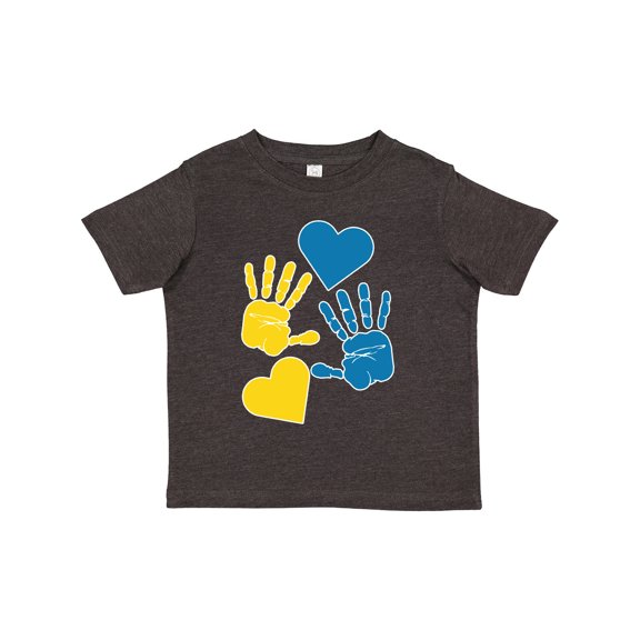 Inktastic Down Syndrome Awareness with Handprints and Hearts Blue and Yellow Boys or Girls Toddler T-Shirt
