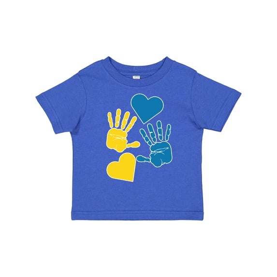 Inktastic Down Syndrome Awareness with Handprints and Hearts Blue and Yellow Boys or Girls Toddler T-Shirt