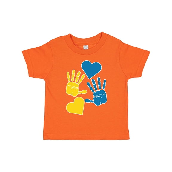 Inktastic Down Syndrome Awareness with Handprints and Hearts Blue and Yellow Boys or Girls Toddler T-Shirt