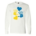 thumbnail image 1 of Inktastic Down Syndrome Awareness with Handprints and Hearts Blue and Yellow Long Sleeve T-Shirt, 1 of 5