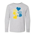 thumbnail image 1 of Inktastic Down Syndrome Awareness with Handprints and Hearts Blue and Yellow Long Sleeve Youth T-Shirt, 1 of 5
