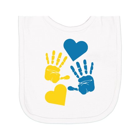 Inktastic Down Syndrome Awareness with Handprints and Hearts Blue and Yellow Newborn Bib