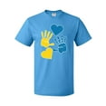 thumbnail image 1 of Inktastic Down Syndrome Awareness with Handprints and Hearts Blue and Yellow T-Shirt, 1 of 5