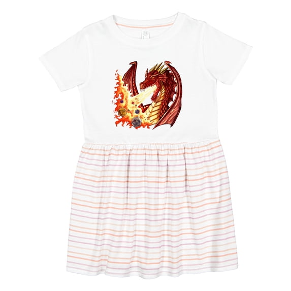 Inktastic Dragon Breathing Fire with Role Playing Dice Girls Toddler Dress