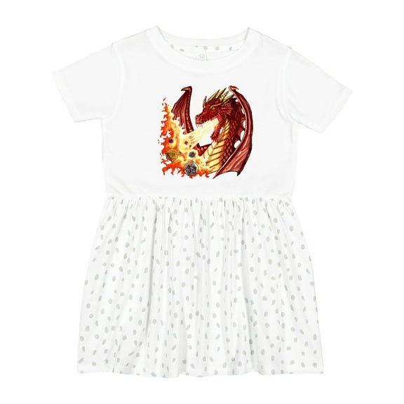 Inktastic Dragon Breathing Fire with Role Playing Dice Girls Toddler Dress