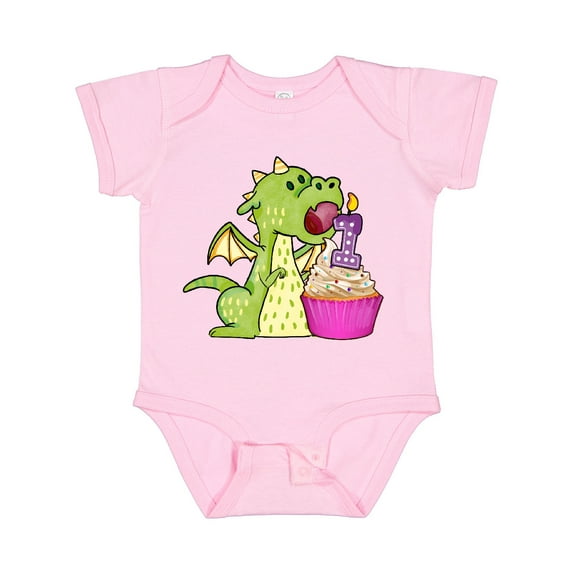 Inktastic Dragon Cupcake 1st Birthday Boys or Girls Baby Bodysuit