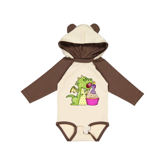 Inktastic Dragon Cupcake 1st Birthday Boys or Girls Long Sleeve Baby Bodysuit