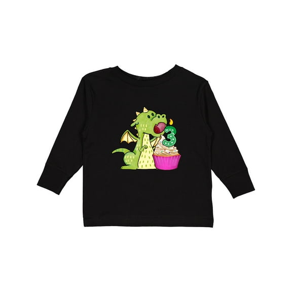 Inktastic Dragon Cupcake 3rd Birthday Boys or Girls Long Sleeve Toddler T-Shirt