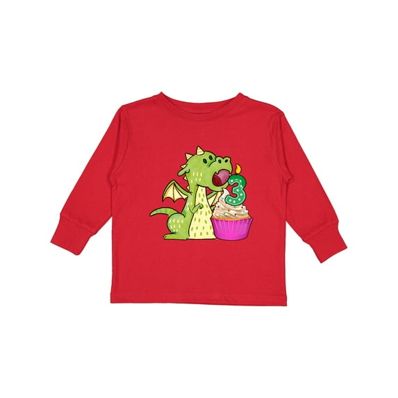 Inktastic Dragon Cupcake 3rd Birthday Boys or Girls Long Sleeve Toddler T-Shirt