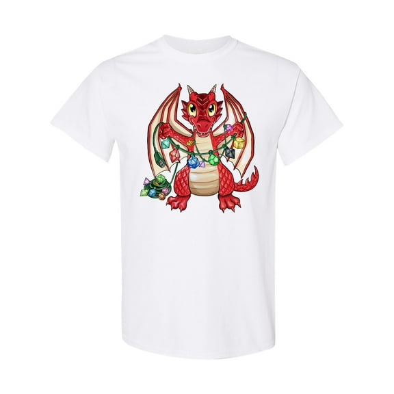 Inktastic Dragon Holding Dice Christmas Lights T-Shirt