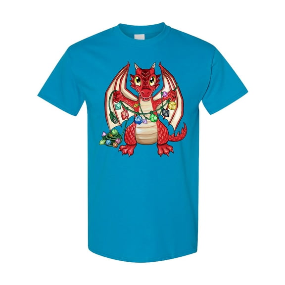 Inktastic Dragon Holding Dice Christmas Lights T-Shirt