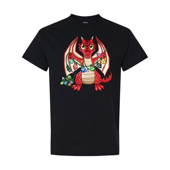 Inktastic Dragon Holding Dice Christmas Lights T-Shirt