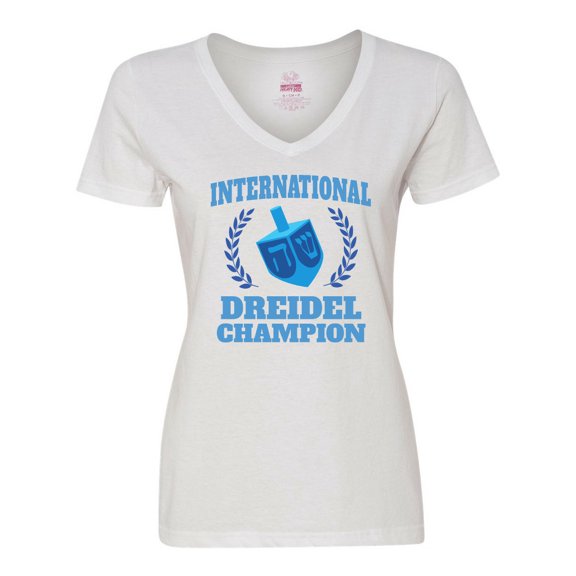 Inktastic Dreidel Champion Hanukkah with Blue Laurels Women's V-Neck T-Shirt