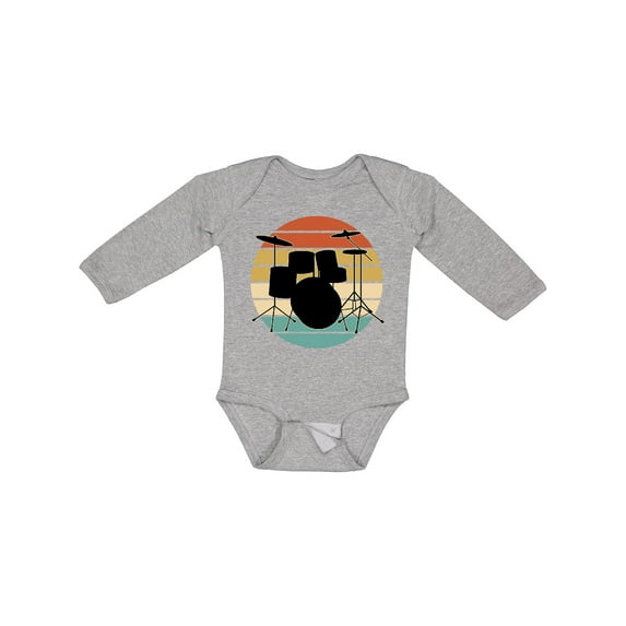Inktastic Drum Set Retro Drummer Sunset Boys or Girls Long Sleeve Baby Bodysuit