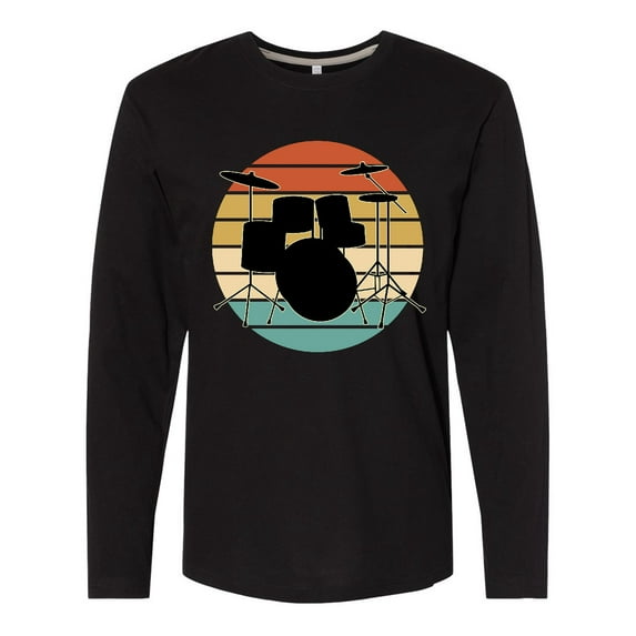 Inktastic Drum Set Retro Drummer Sunset Long Sleeve T-Shirt
