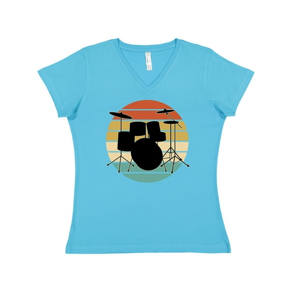 Inktastic Drum Set Retro Drummer Sunset Women's V-Neck T-Shirt