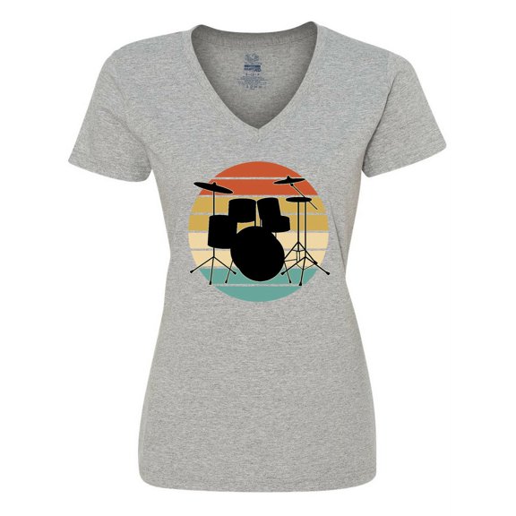 Inktastic Drum Set Retro Drummer Sunset Women's V-Neck T-Shirt