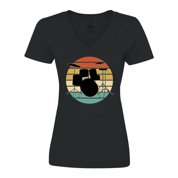 Inktastic Drum Set Retro Drummer Sunset Women's V-Neck T-Shirt