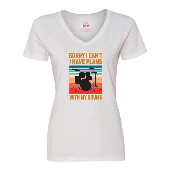 Inktastic Drummer Funny Retro Plans With My Drums Women's V-Neck T-Shirt