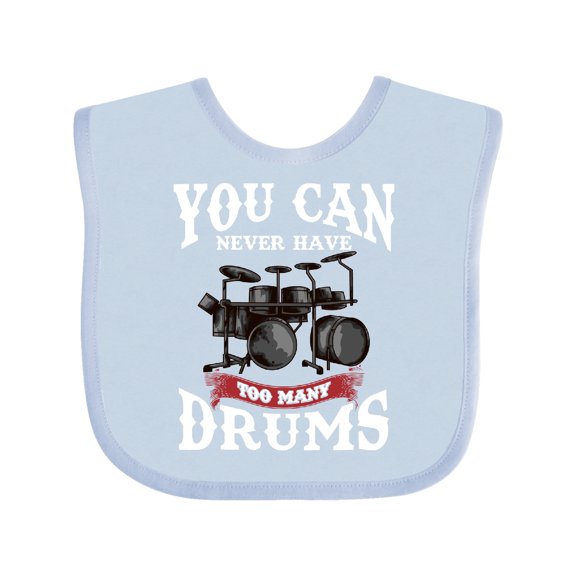 Inktastic Drummer Funny Too Many Drums Music Joke Boys or Girls Baby Bib
