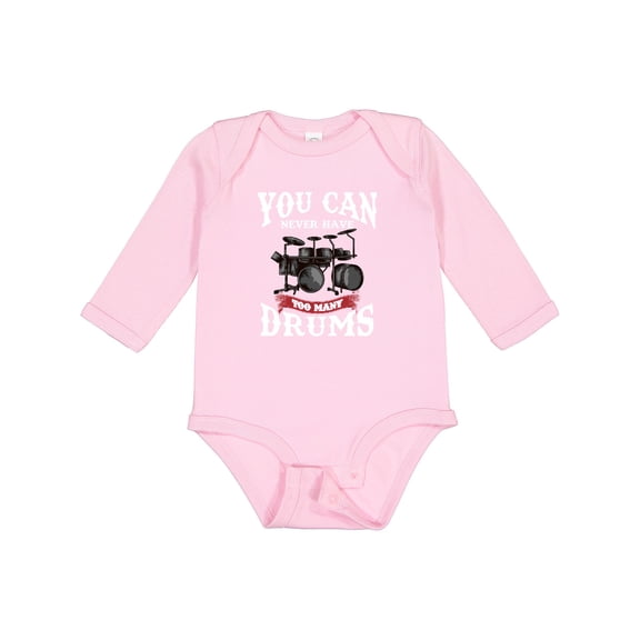 Inktastic Drummer Funny Too Many Drums Music Joke Boys or Girls Long Sleeve Baby Bodysuit